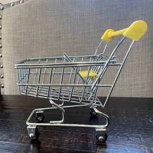 Yellow Handle Metal Shopping Cart Miniature Doll Toy Replica  4.5”